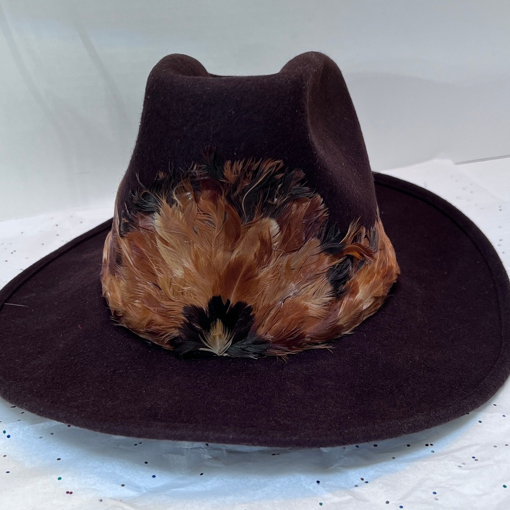 The Great Western Wool Cowboy Hat Brown Feather Band Size 7
